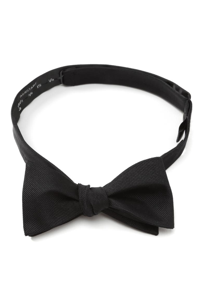 Solid Self Tie Silk Bow Tie, Main, color, BLACK