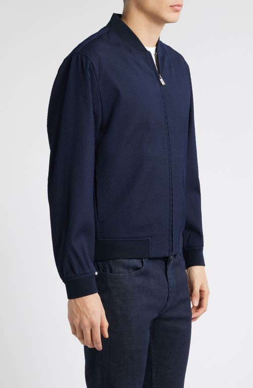 Hugo Boss Boss Hanry Stretch Virgin Wool Blend Bomber Jacket In Dark Blue