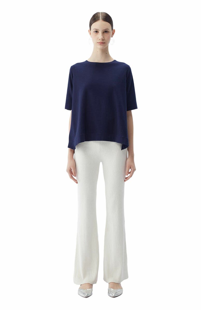 GOBI Mongolian Cashmere Box-Cut Cotton Silk Cashmere Blend T-Shirt, Alternate, color, Navy