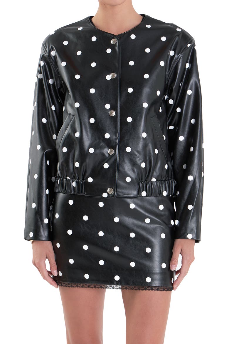 Polka Dot Faux Leather Jacket, Alternate, color, BLACK/ WHITE