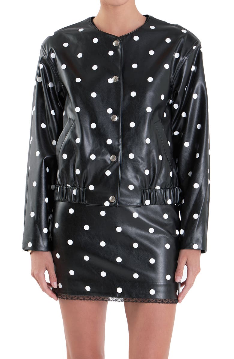 English Factory Polka Dot Faux Leather Jacket, Alternate, color, Black/ White