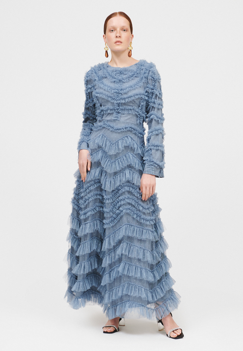 MARYISA MARYISA OCCASION MODEST RUFFLE MAXI EVENING DRESS