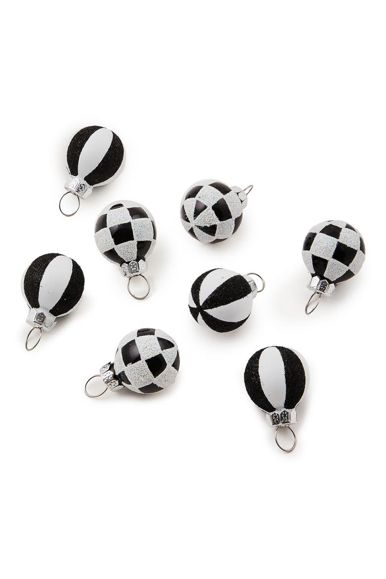 Courtly Check Set of 8 Mini Glass Ball Ornaments, Main, color, BLACK