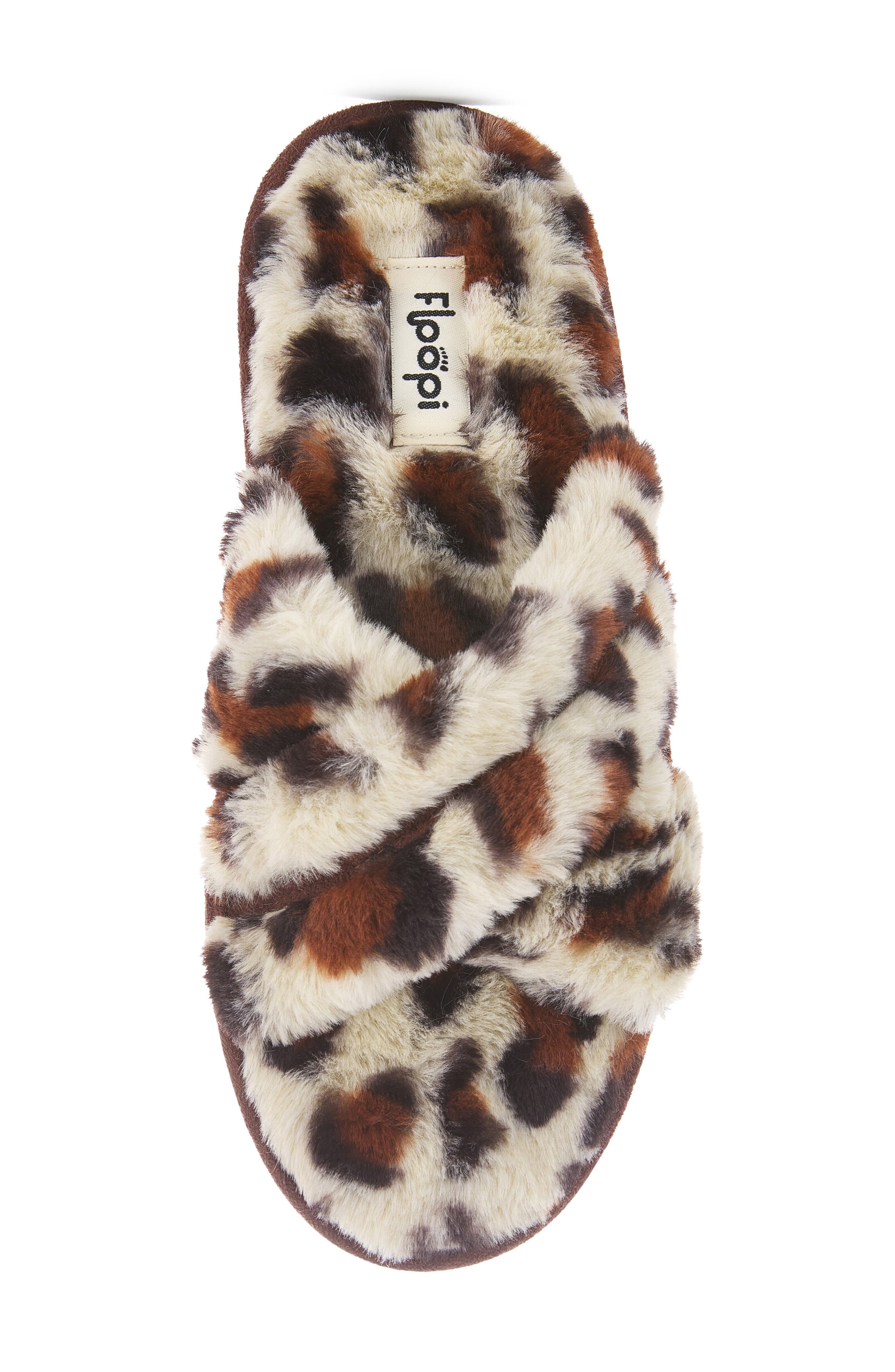 FLOOPI Morgan Faux Fur Crossband Slipper, Alternate, color, Leopard