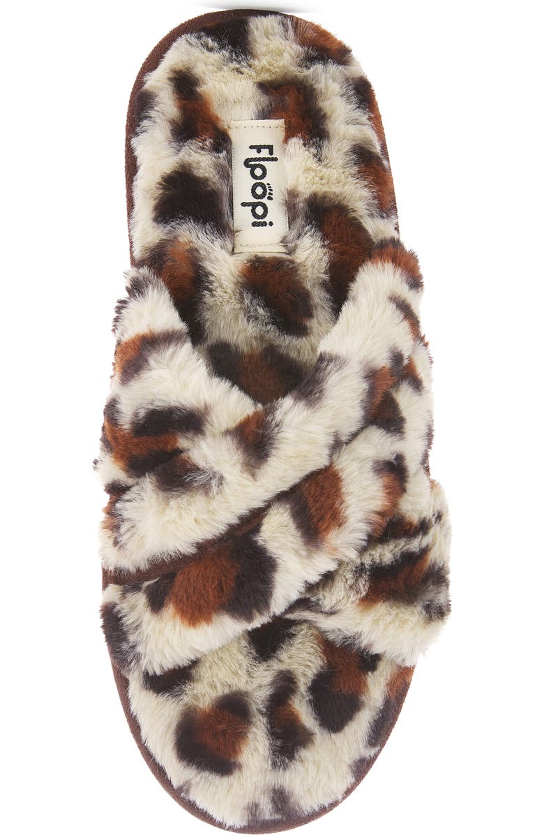 FLOOPI Morgan Faux Fur Crossband Slipper, Alternate, color, Leopard