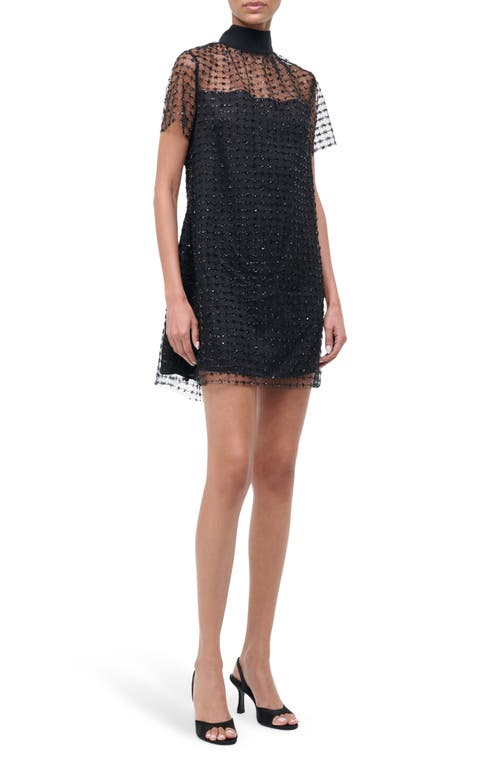 Staud Ilana Beaded Tulle Minidress In Black