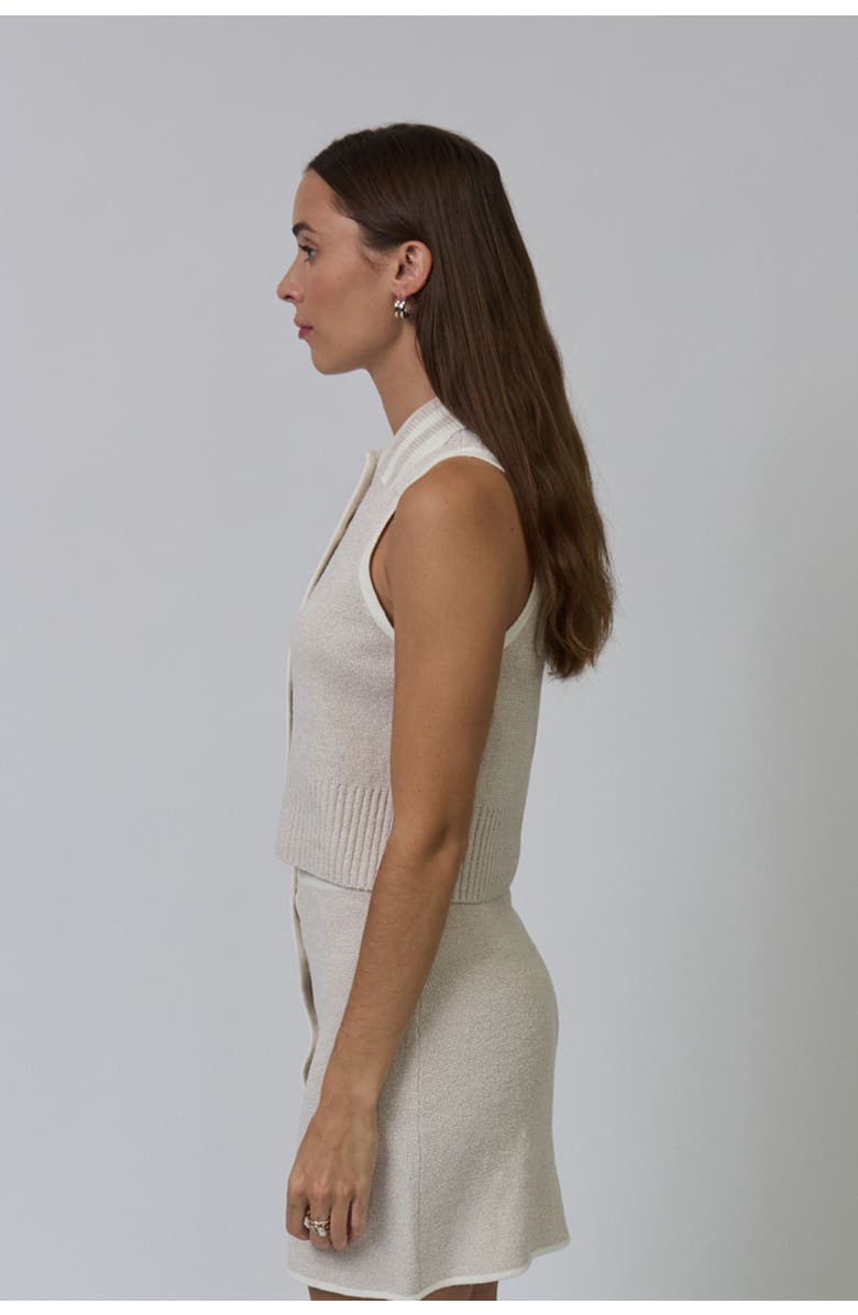 Central Park West Celeste Tweed Yarn Collared Top, Alternate, color, Sand