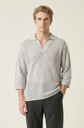 Modenaire Textured Open Collar Knit Polo Top