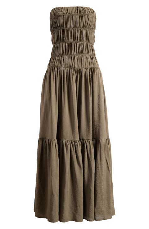 Rocio Shirred Strapless Tiered Maxi Dress