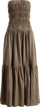 Nia Rocio Shirred Strapless Tiered Maxi Dress