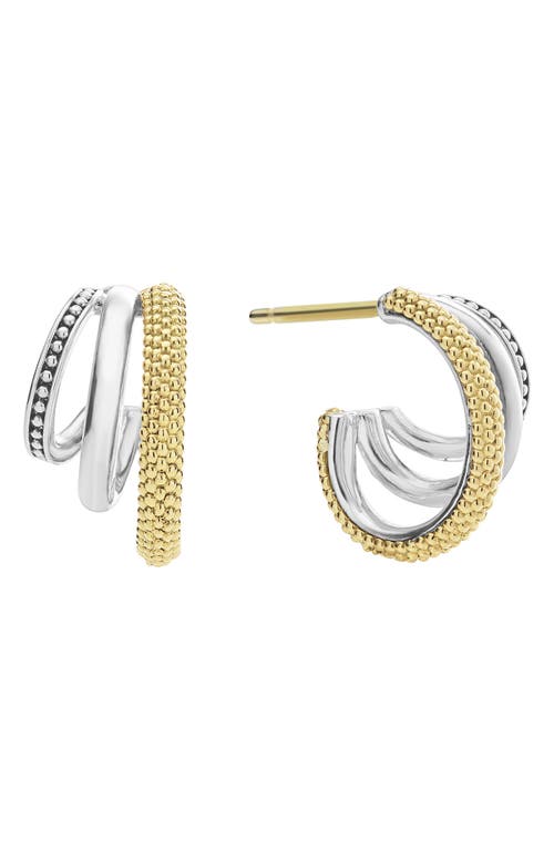 Lagos Two Tone Caviar Lux Three Ring Hoop Earrings In Two-tone