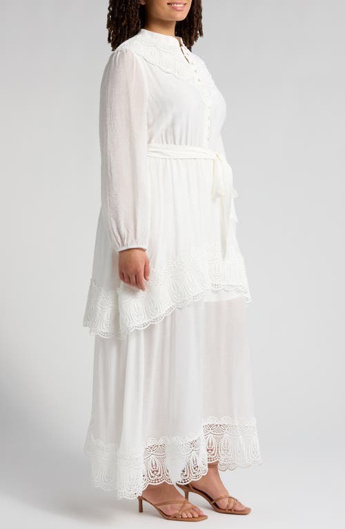Melloday Lace Trim Long Sleeve Dress In White