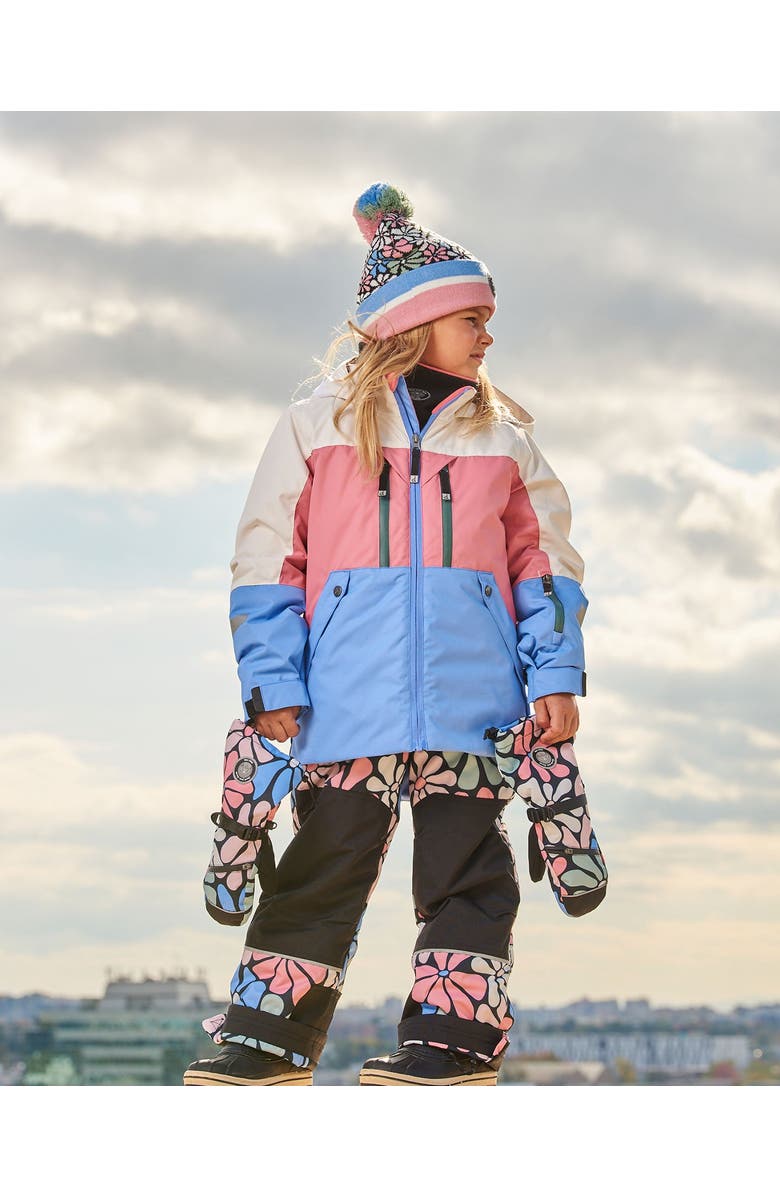 Deux par Deux Girl's Technical Mittens Printed Retro Flowers, Alternate, color,