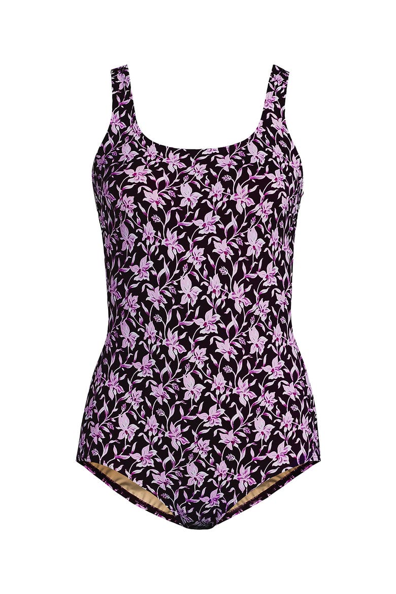 Tugless Low Leg One Piece Swimsuit, Alternate, color, Tropic Floral Ditsy/Dark Wine