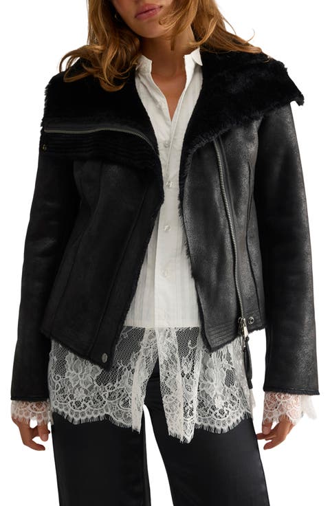 Fourline Faux Leather Jacket with Faux Shearling Lining