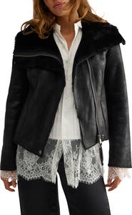 Free People Fourline Faux Leather Jacket with Faux Shearling Lining