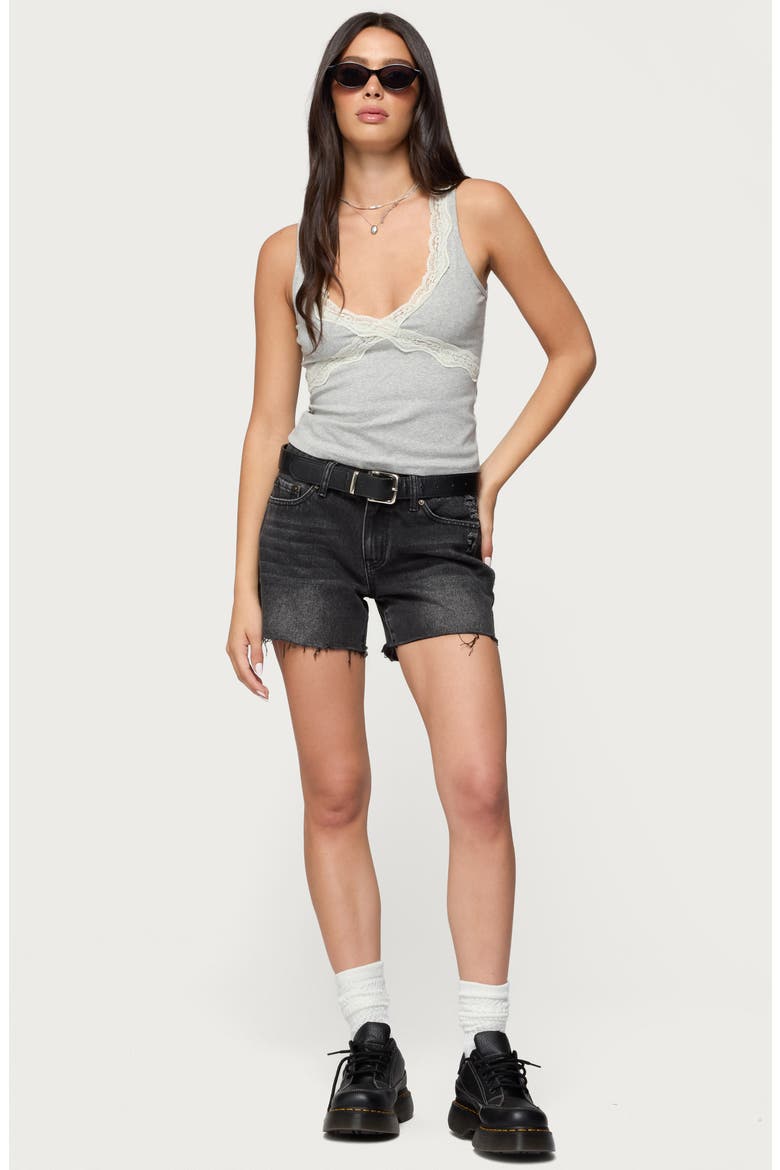 Oriana Lace Trim Cotton Blend Tank, Alternate, color, GRAY-MELANGE