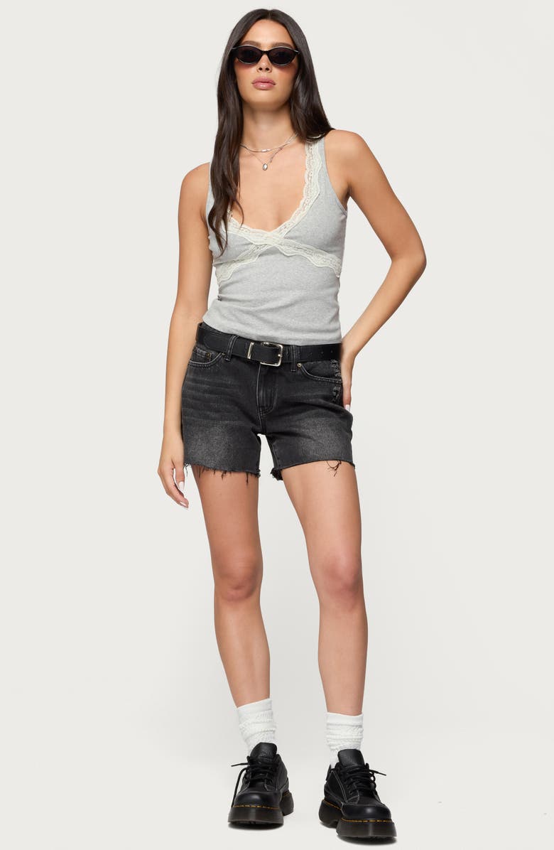 EDIKTED Oriana Lace Trim Cotton Blend Tank, Alternate, color, Gray-Melange