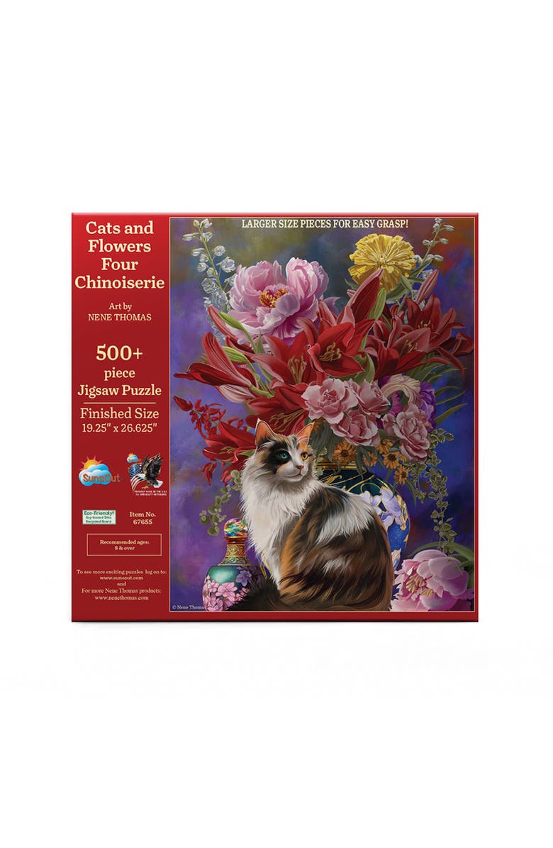 Sunsout Cats and Flowers Four Chinoiserie 500 piece Jigsaw Puzzle for Adults Large Pieces, Alternate, color, Multicolor