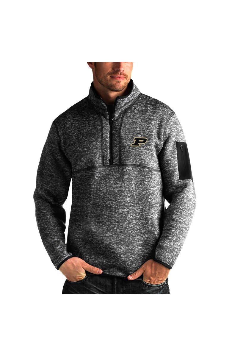 ANTIGUA Men's Antigua Black Purdue Boilermakers Fortune Half-Zip Sweatshirt, Main, color, 