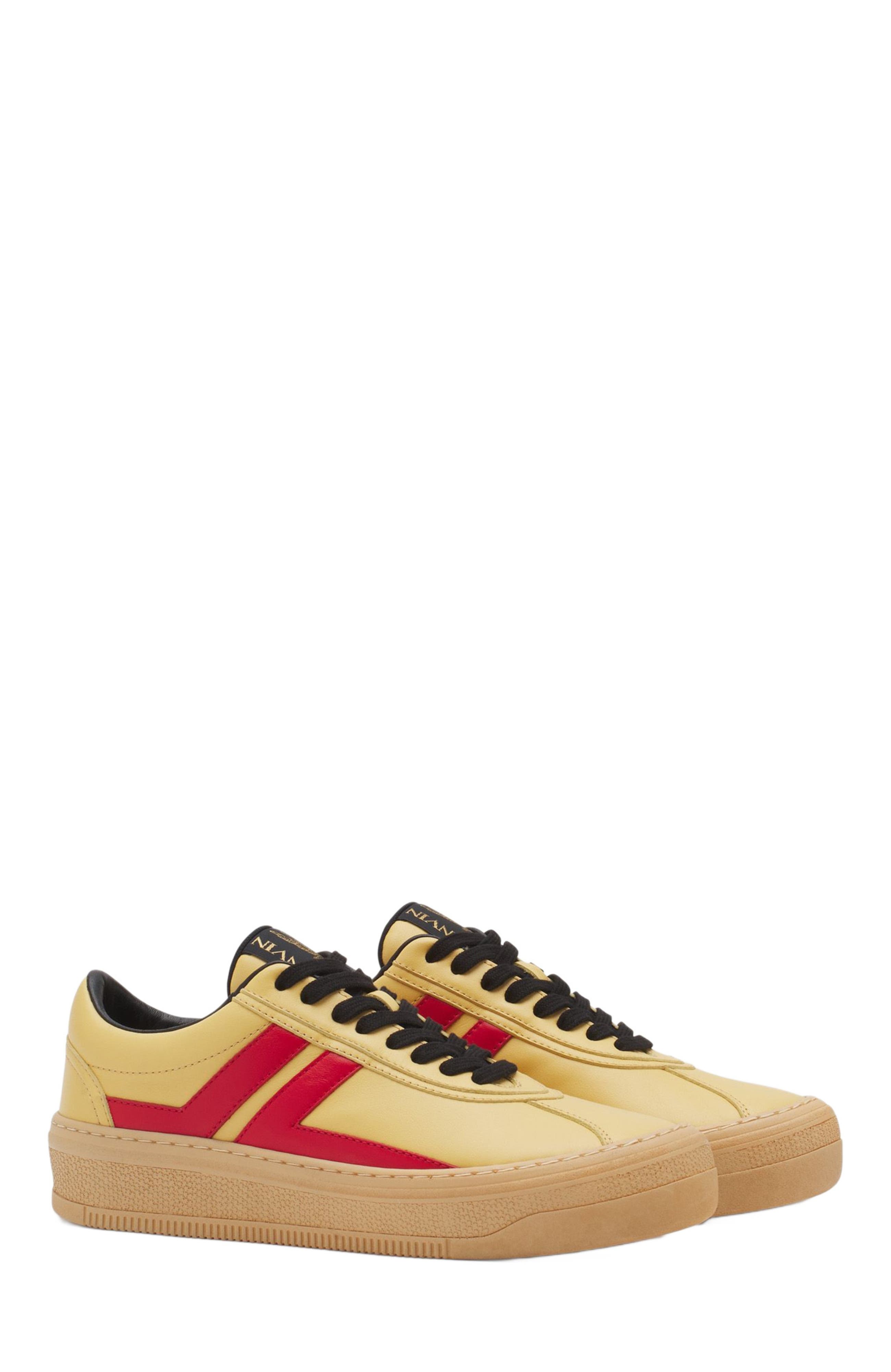 Lanvin x FUTURE LEATHER CASH SNEAKERS FOR WOMEN, Alternate, color, Bright Yellow/Red
