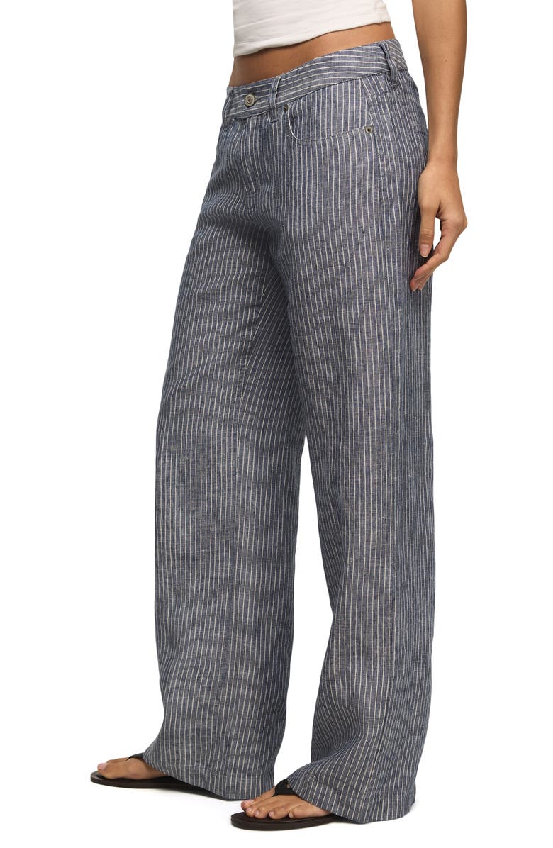 Lucky Brand Stripe Linen Baggy Wide Leg Pants, Alternate, color, Navy Stripe