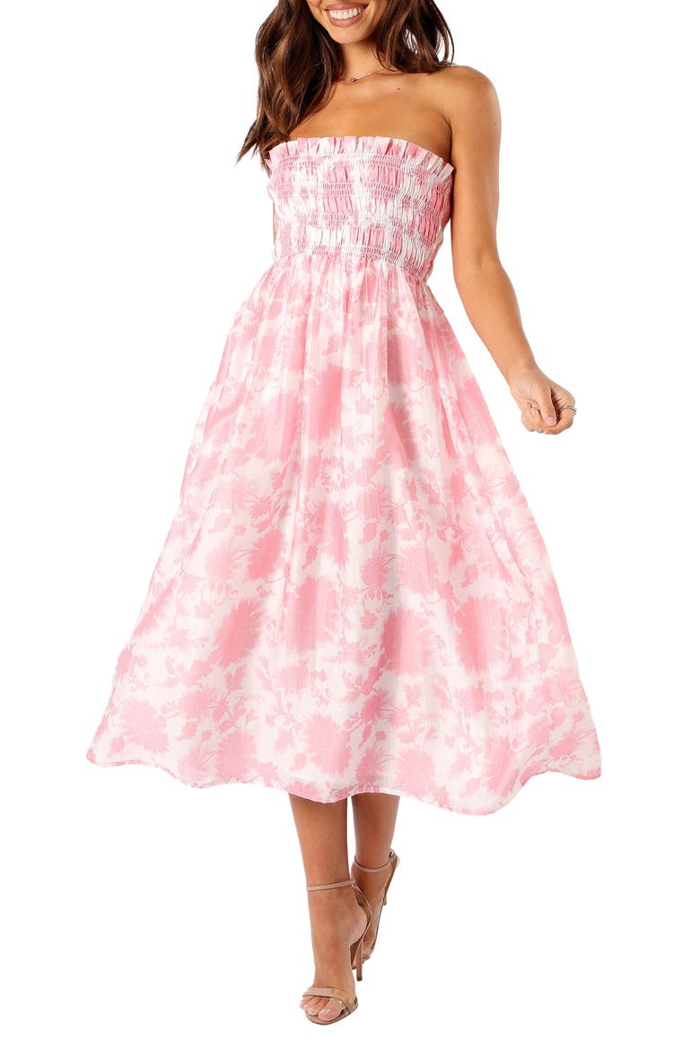 Carter Floral Strapless Midi Dress, Main, color, PINK FLORAL