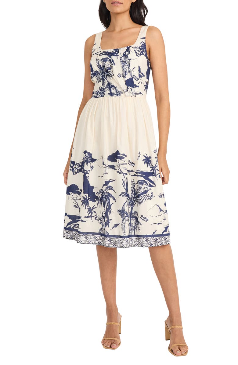 Maggy London Tropical Fit & Flare Midi Dress, Main, color, 