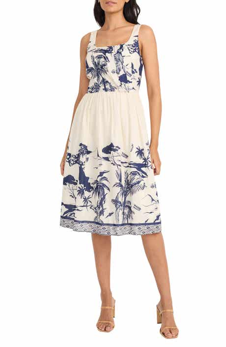 Maggy London Tropical Fit & Flare Midi Dress