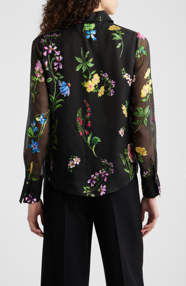 Elie Tahari The Janice Print Silk Blend Shirt, Alternate, color, Denim Garden Burnout