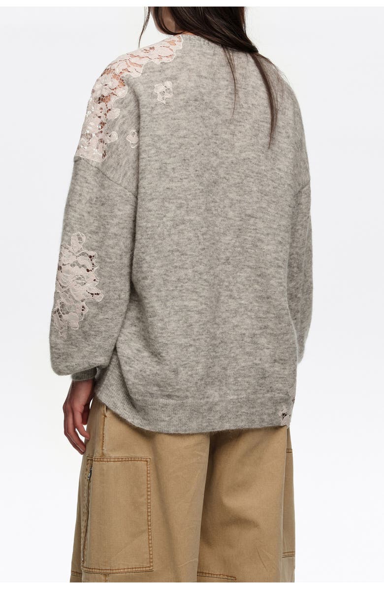 Bimba y Lola Long Lace Knit Cardigan, Alternate, color, Light Grey