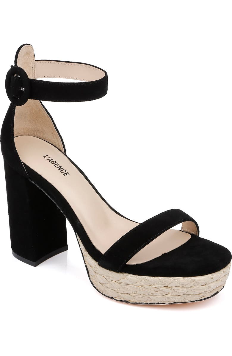 L'AGENCE Avia Ankle Strap Platform Sandal, Main, color, Black