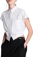 Kenneth Cole Cap Sleeve Crop Button-Up Shirt