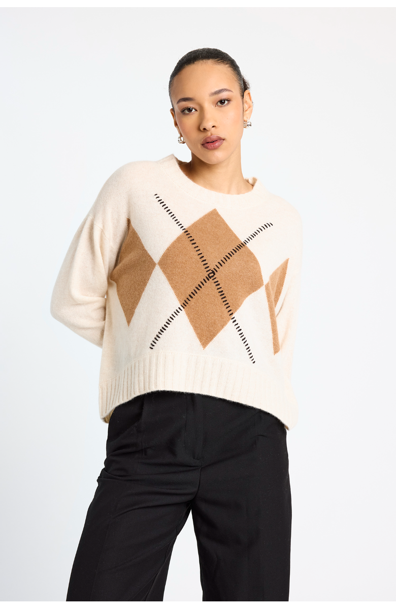 Brodie Pure Cashmere Argyle Long Sleeve 100% Cashmere Sweater, Main, color, Antique White