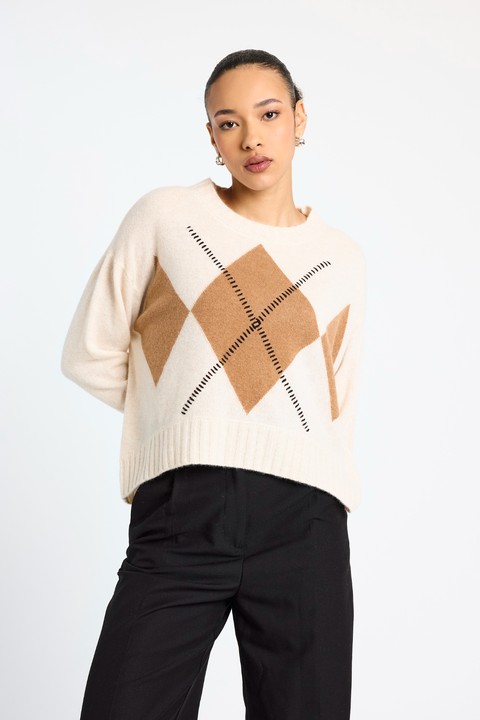 Argyle Long Sleeve 100% Cashmere Sweater