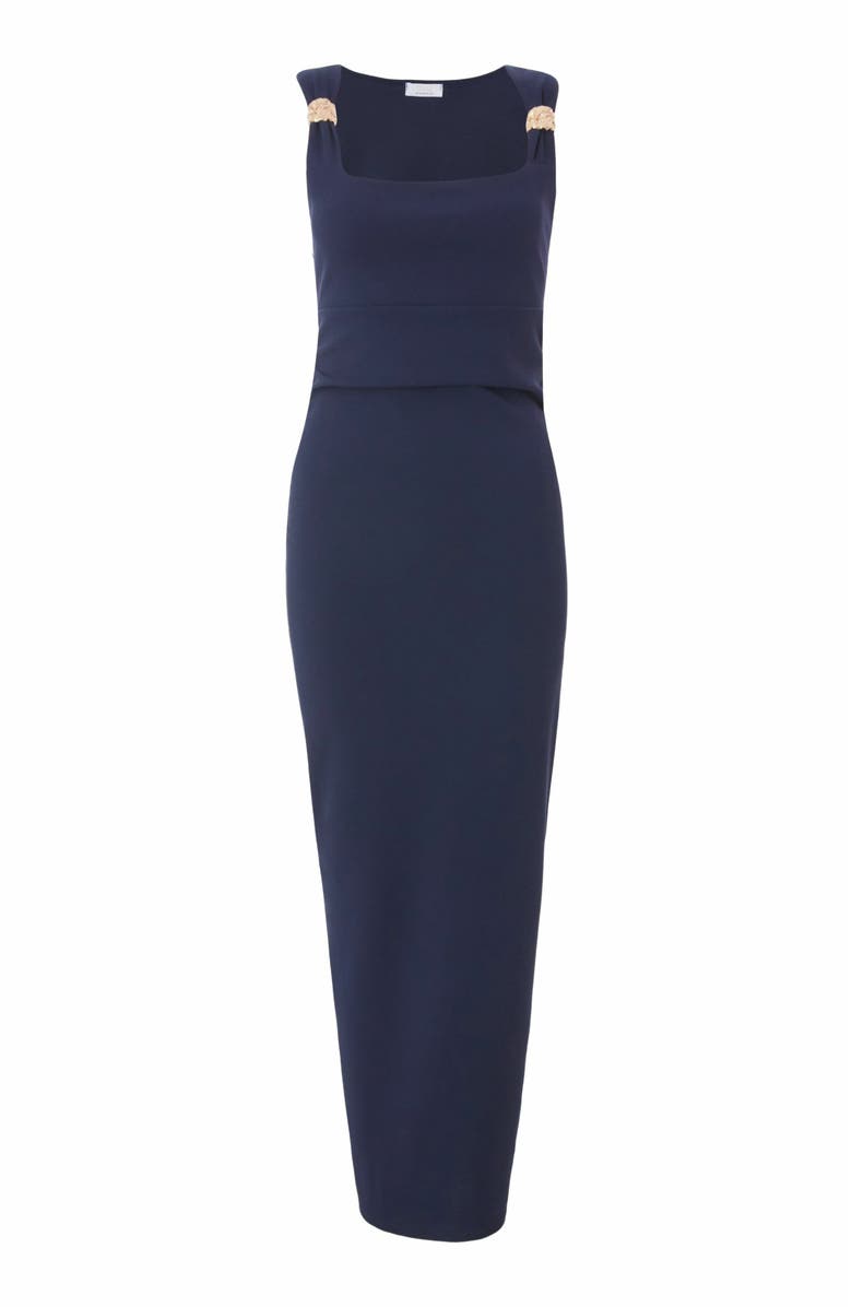 QUIZ Scuba Crepe Maxi Dress With Gold Buckle, Alternate, color, 