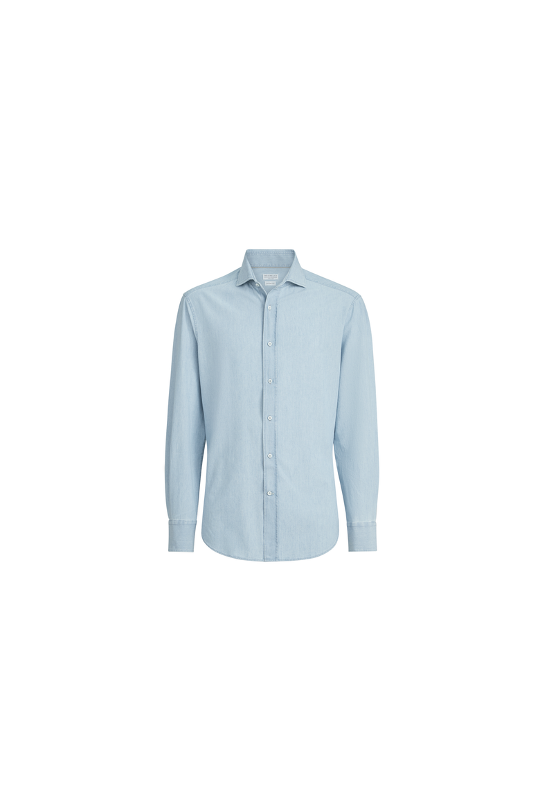 Denim-effect chambray shirt with spread collar, Alternate, color, Medium Denim