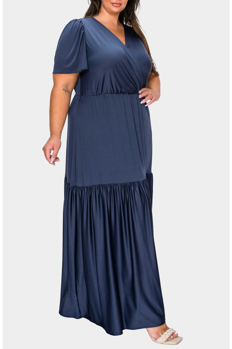 Violetta Tiered Surplice Dress, Alternate, color, NAVY
