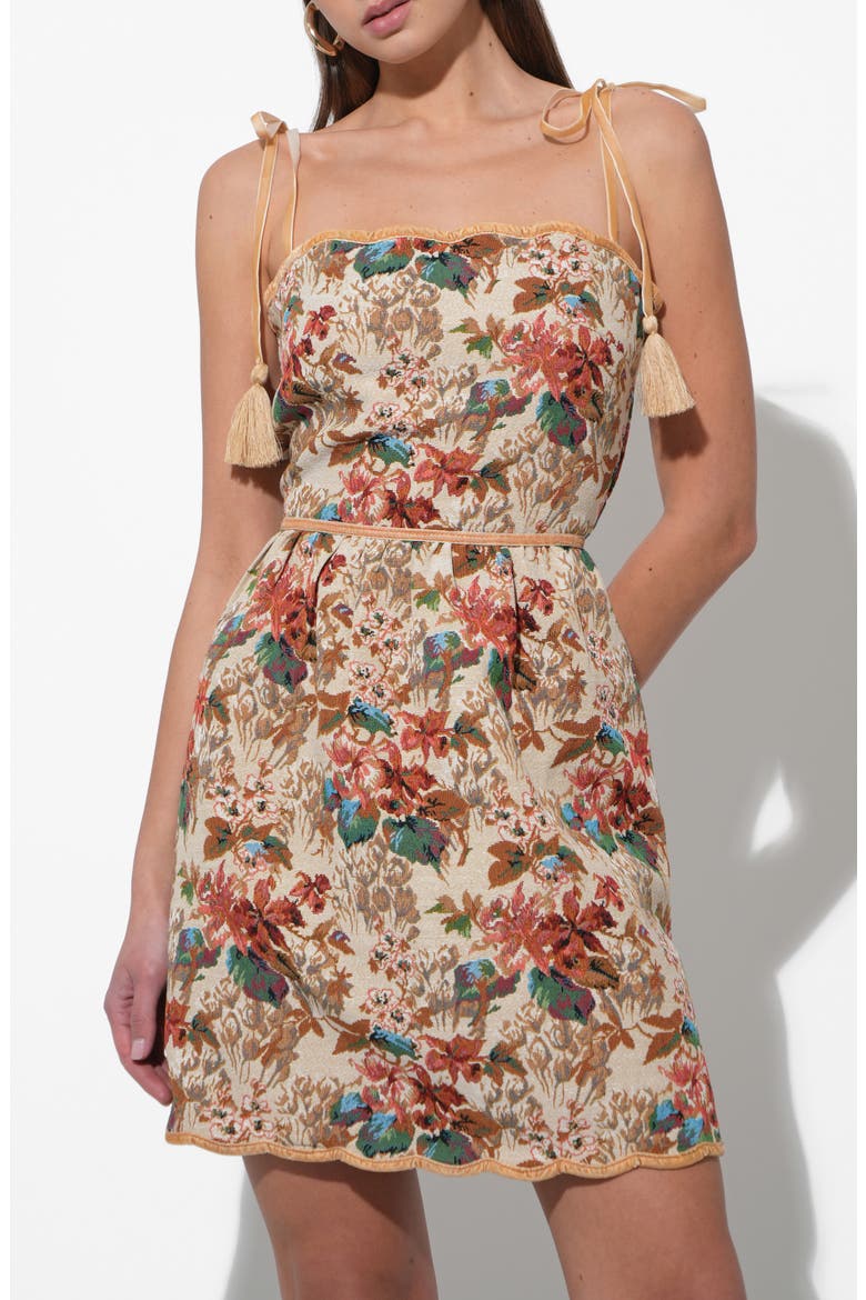 Cindy Floral Tapestry Minidress, Alternate, color, BEIGE