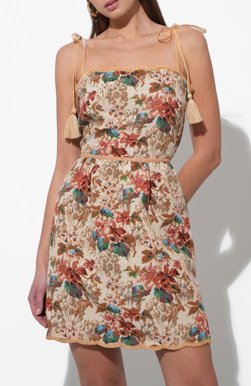 Adelyn Rae Cindy Floral Tapestry Minidress In Neutral