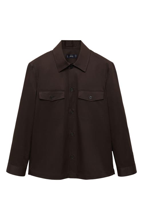 Mango Regular Fit Cotton Blend Button-up Overshirt In Chocolate