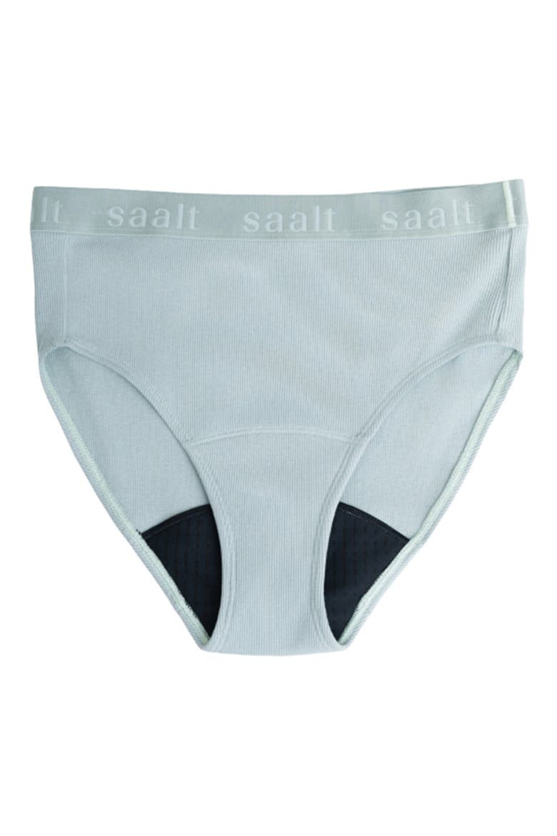 Period & Leakproof High Rise Stretch Cotton & Modal Rib Briefs, Alternate, color, SEAGLASS