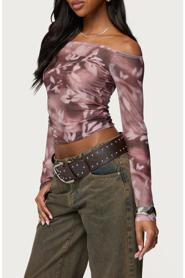 Sheer Mesh Off the Shoulder Top, Alternate, color, PURPLE