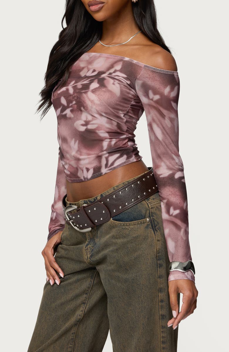 EDIKTED Sheer Mesh Off the Shoulder Top, Alternate, color, 