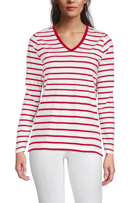 Lands' End Relaxed Supima Cotton Long Sleeve V-neck T-shirt In White