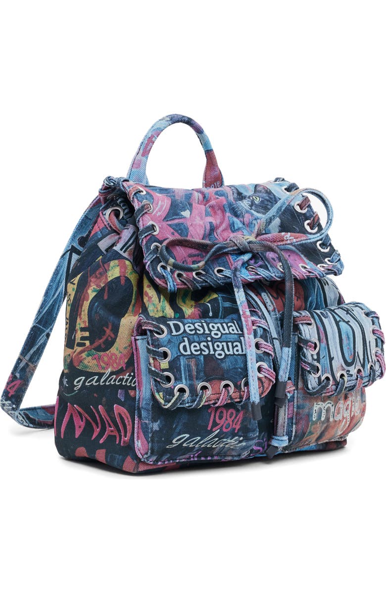 Desigual Mini Denim Lace-Up Backpack, Alternate, color,