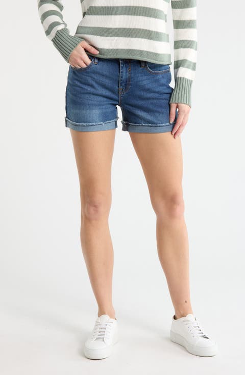 Cuffed Mid Rise Denim Shorts