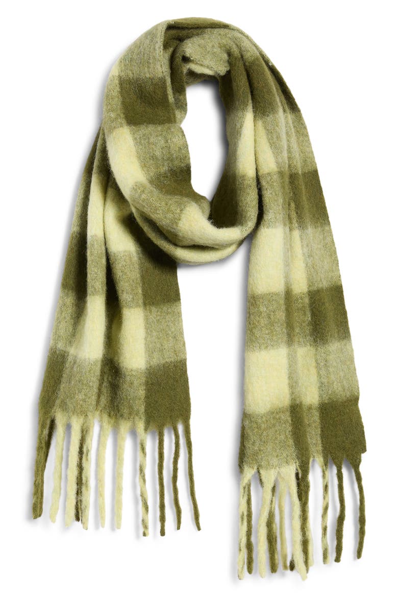 Checkered Brushed Scarf, Main, color, OLIVE- GREEN