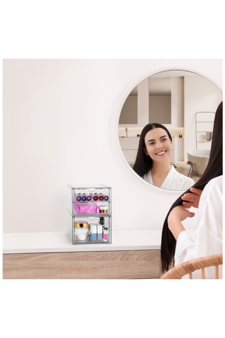 Clear Acrylic Three-Drawer Cosmetics Organizer, Alternate, color, CLEAR