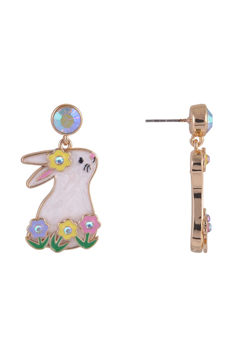 Easter Bunny and Flower Earrings, Alternate, color, White